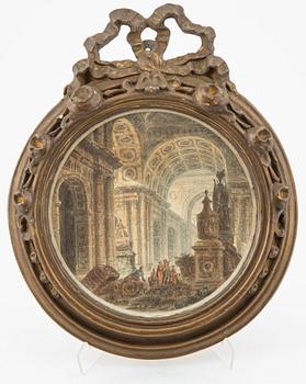 Gravyrer, ett par, kolorerade,  1700-tal, troligtvis Frankrike/Italien, signerade.
