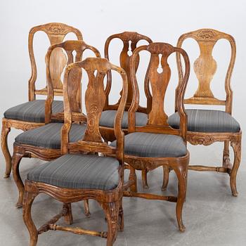 A set of six different rococo chairs.