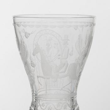 Vicke Lindstrand, nine 'Dalecarlia' sherry glasses, Kosta Boda.