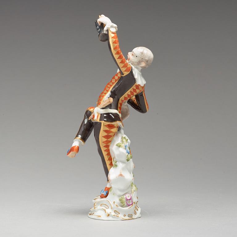 A Meissen figure of 'Harlequin with a beer tankard', Germany, late 20th Century.