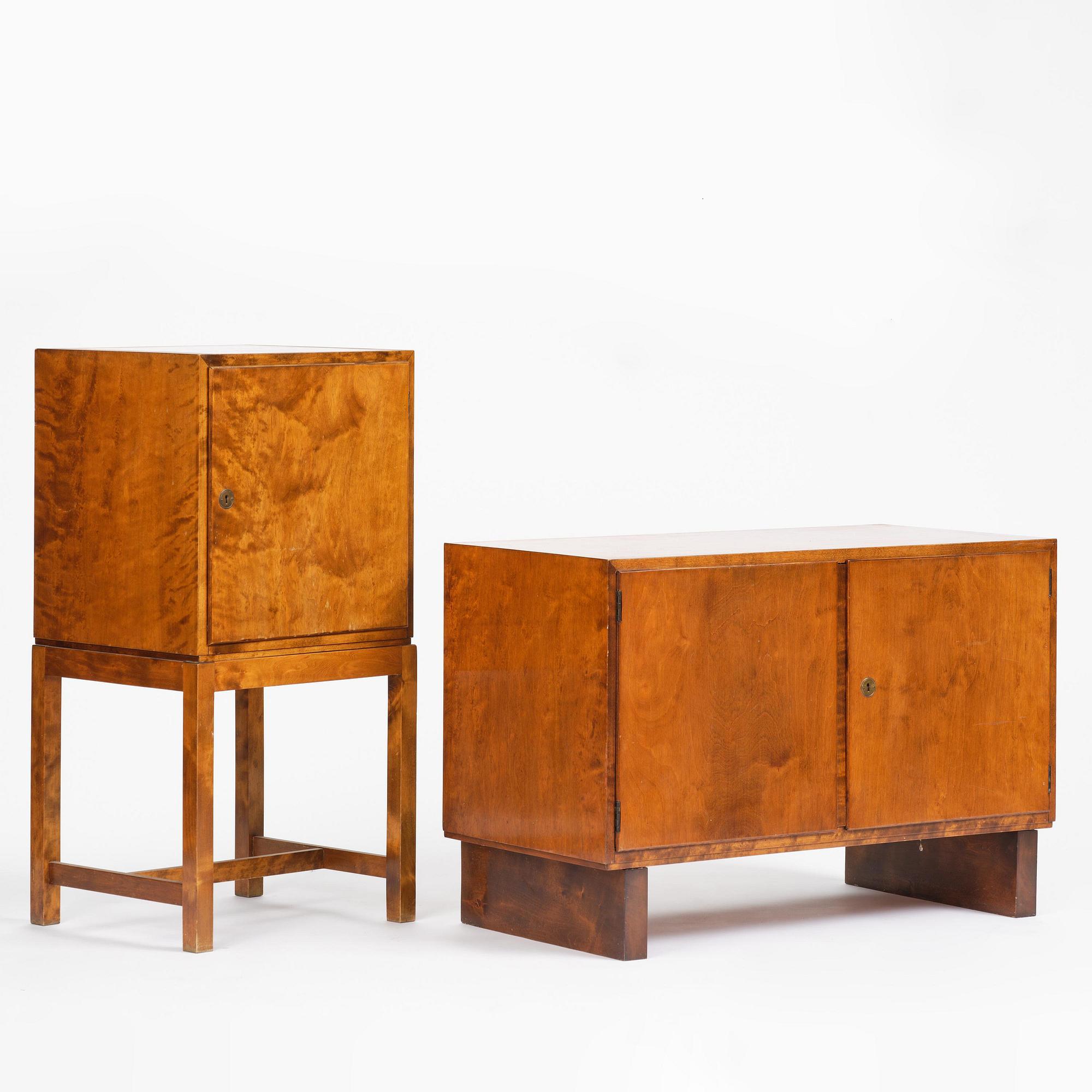 Hyresgästernas Möbelaffär, a set of two functionalist birch cabinets, Stockholm, 1930s.