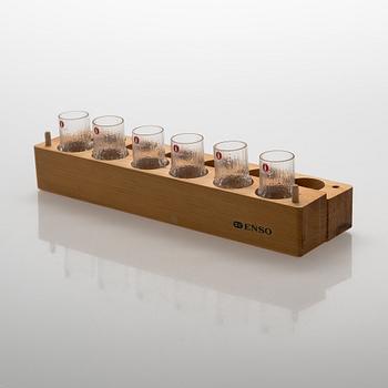 Tapio Wirkkala, A set of six 'Niva' snaps glasses. Original wooden box.