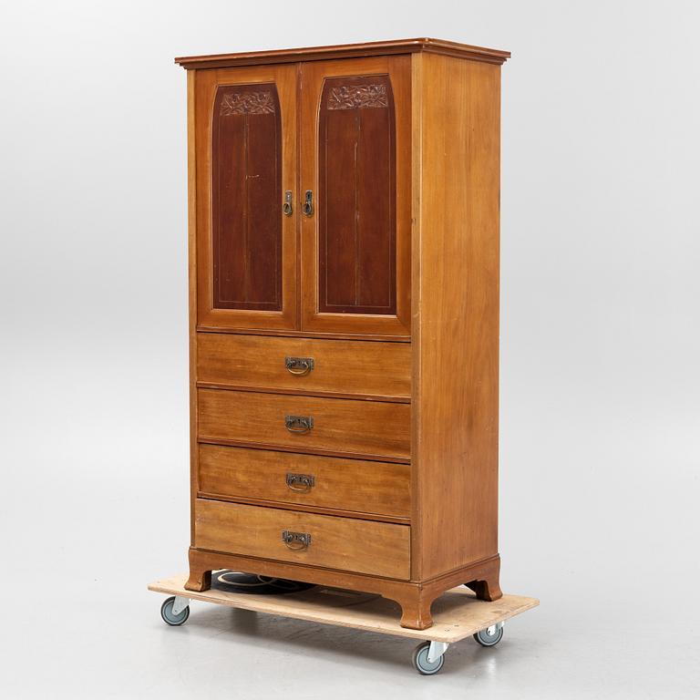 A mahogny veneered art noveau archive cabinet, early 20th Century.