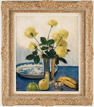 Olle Hjortzberg, Stillife with yellow roses.
