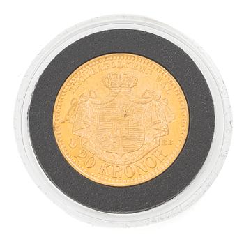Guldmynt, Sverige, Oskar II 20 kronor, 1895.