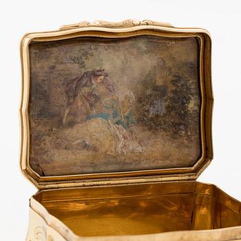 Dosa, 18K guld med miniatyr i gouache inuti locket, 1700-tal, såld av Bolin & Jahn, S:t Petersburg, ca 1840.