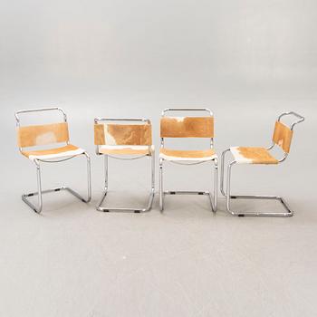 A set of four Italian chrome and cow skin later part of the 20th century.