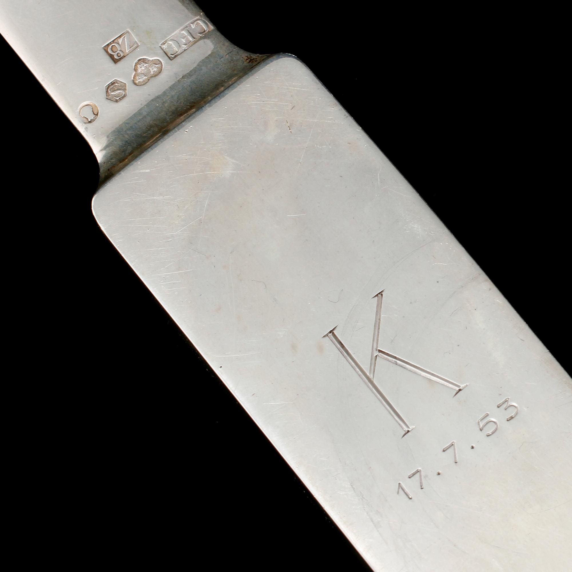 BREVKNIV, silver, Carl Fredrik Carlman, Stockholm, 1950, vikt 180 g.