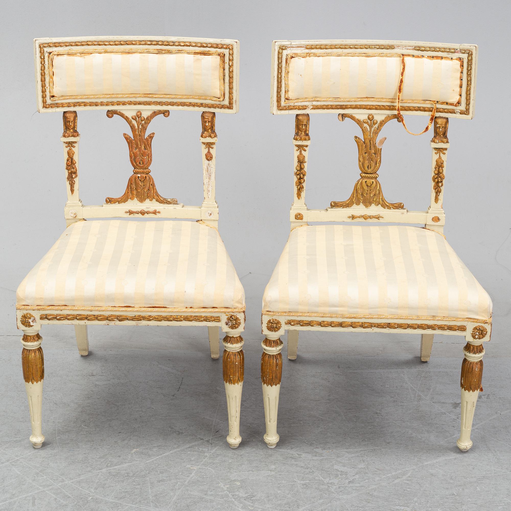 A pair of late Gustavian chairs, circa 1800.