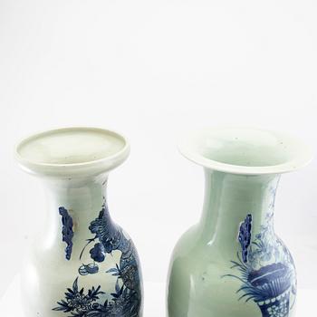 Two Chinese blue and white 'antiques and precious objects' vases, 20th century.