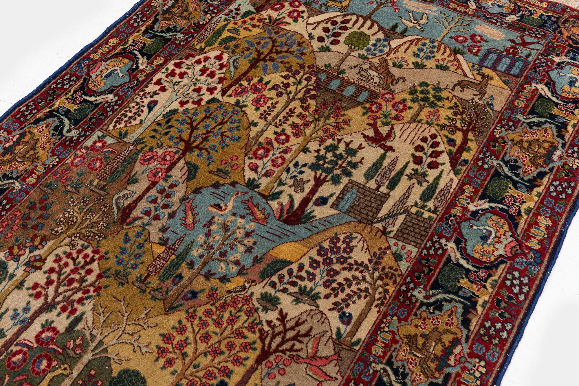 A semi-antique pictoral Tabriz rug, West Persia, c. 193 x 130 cm.