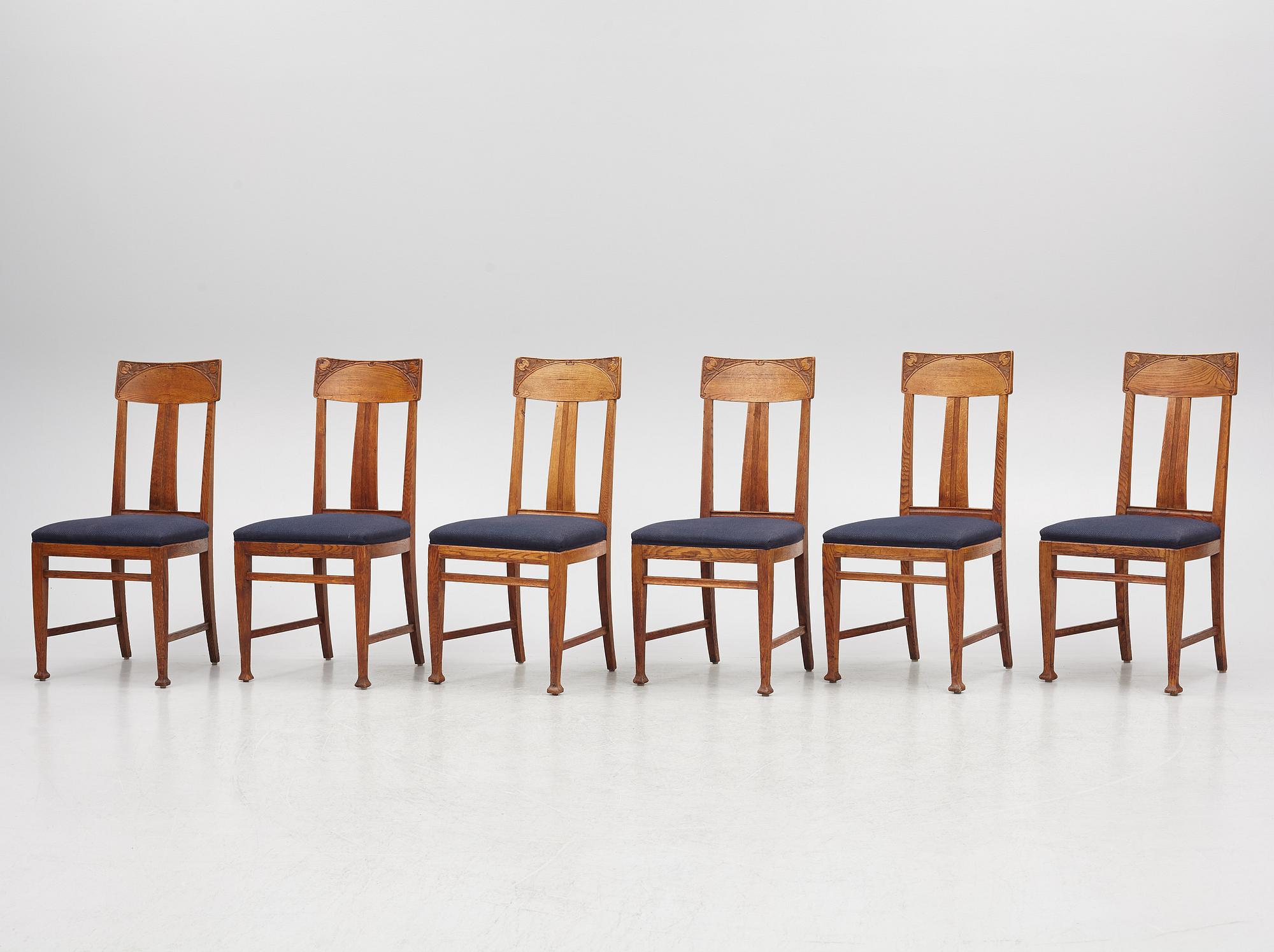 Six Art Nouveau Chairs, early 20th Century.