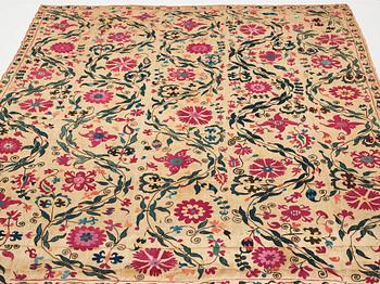 An embroidery, an antique suzani, Ura Tube or the Ferghana valley, ca 250,5-253,5 x 185,5-191,5 cm.