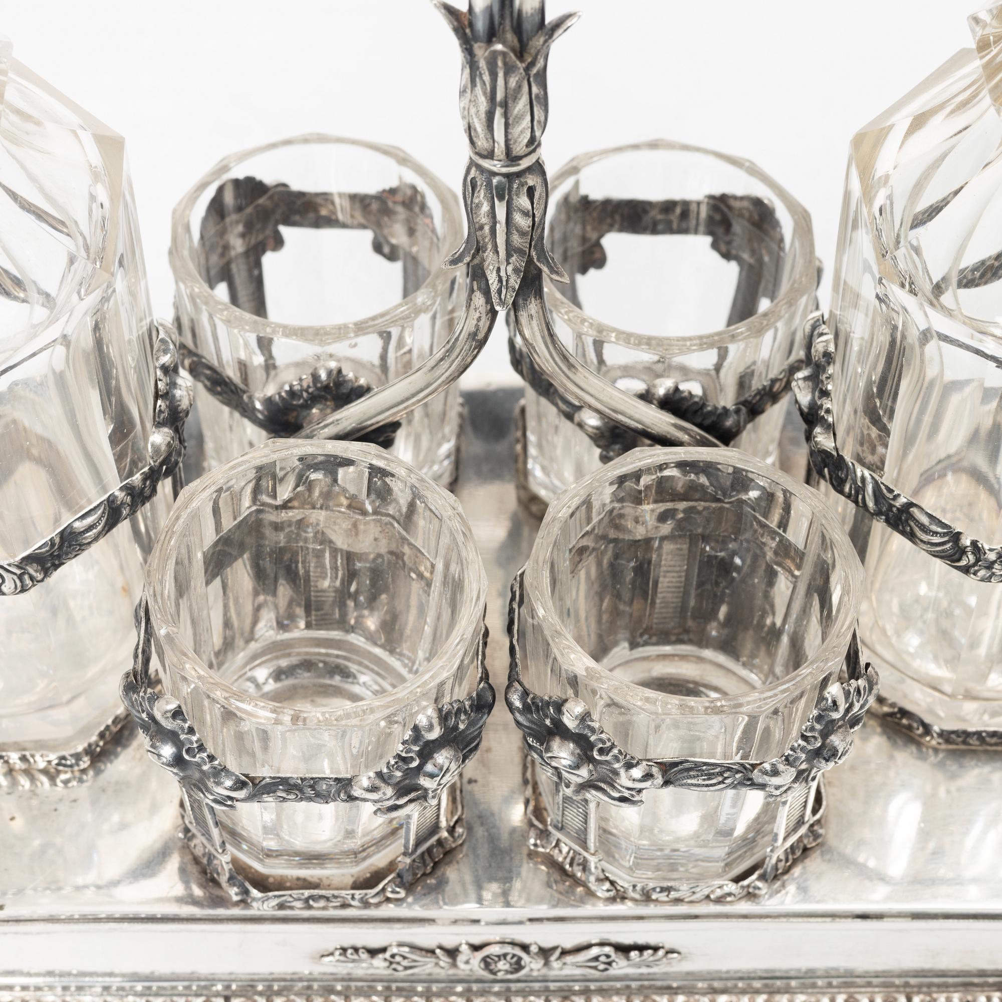 Adolf Zethelius, likörset, silver och glas, Stockholm 1821.