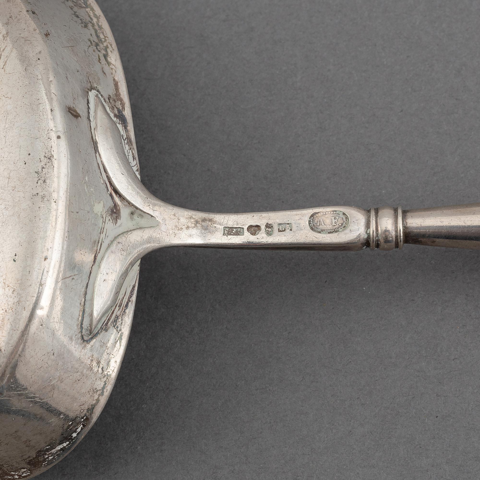 A swedish serving spoon and laddle, including mark of Claude St Claire Donneaud, Karlskrona (1812-27).
