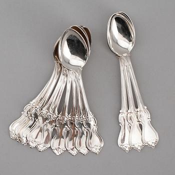 KAFFESKEDAR, 9+3 st, silver, CG Hallberg, Stockholm 1960-tal. Vikt ca 172 gram.