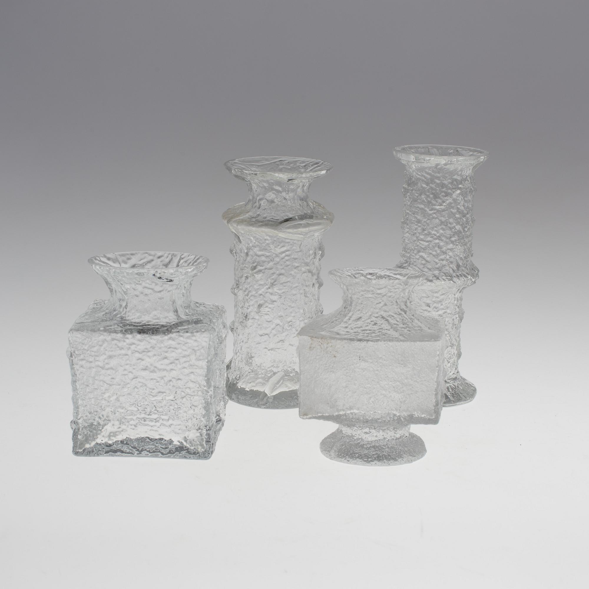 A lot of four, TIMO SARPANEVA GLASS VASES, Finlandia-series, signed TS.