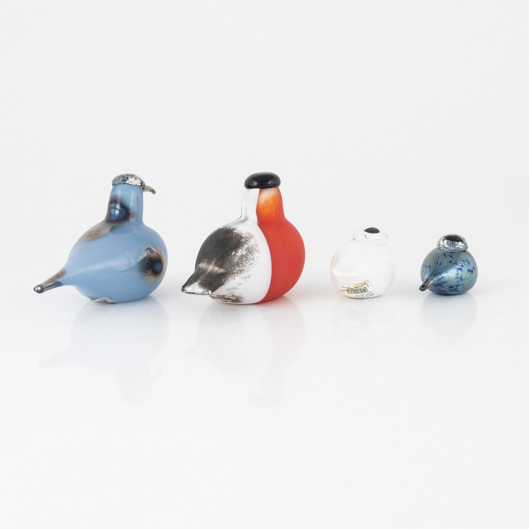 Oiva Toikka, glasfåglar, 4 st,  Nuutajärvi Notsjö, Iittala, Finland.