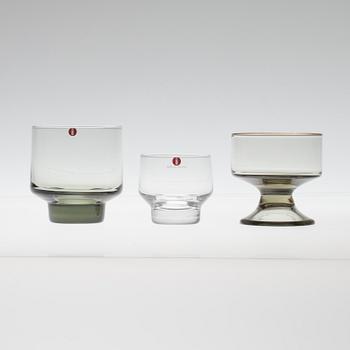 PARTI GLAS, 19 delar, "Rondo" och "Forest" samt FLASKA, signerad TW. Tapio Wirkkala Iittala.