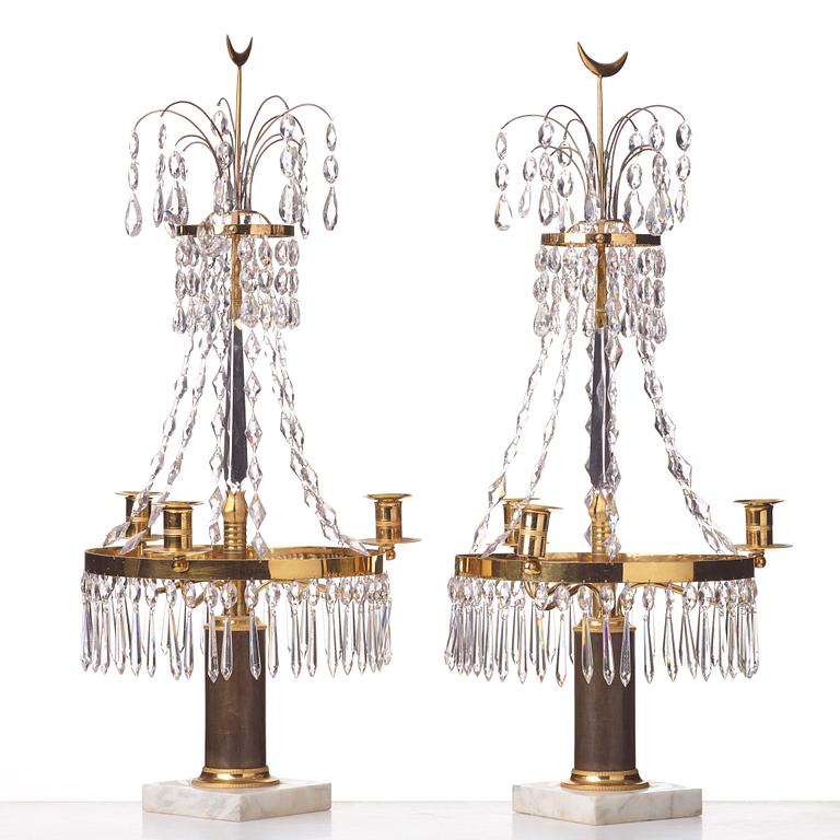 A pair of Gustavian three-light girandoles, late 18th century.