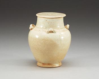 A pale green glazed jar with cover, Song dynasty (960-1279).