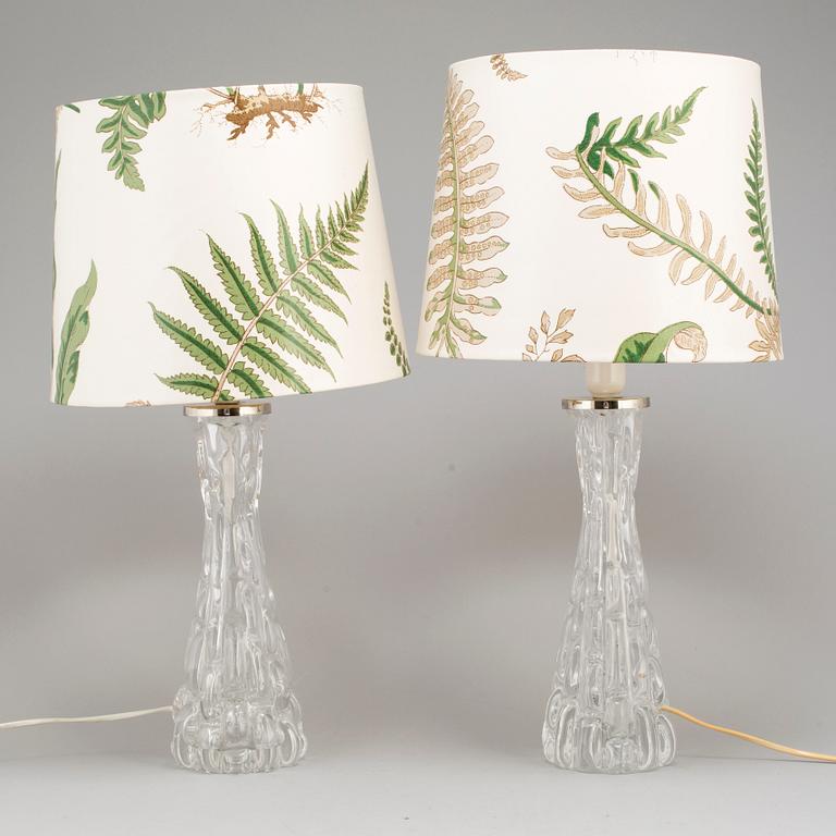 A pair of glass table light by Carl Fagerlund, Orrefors.
