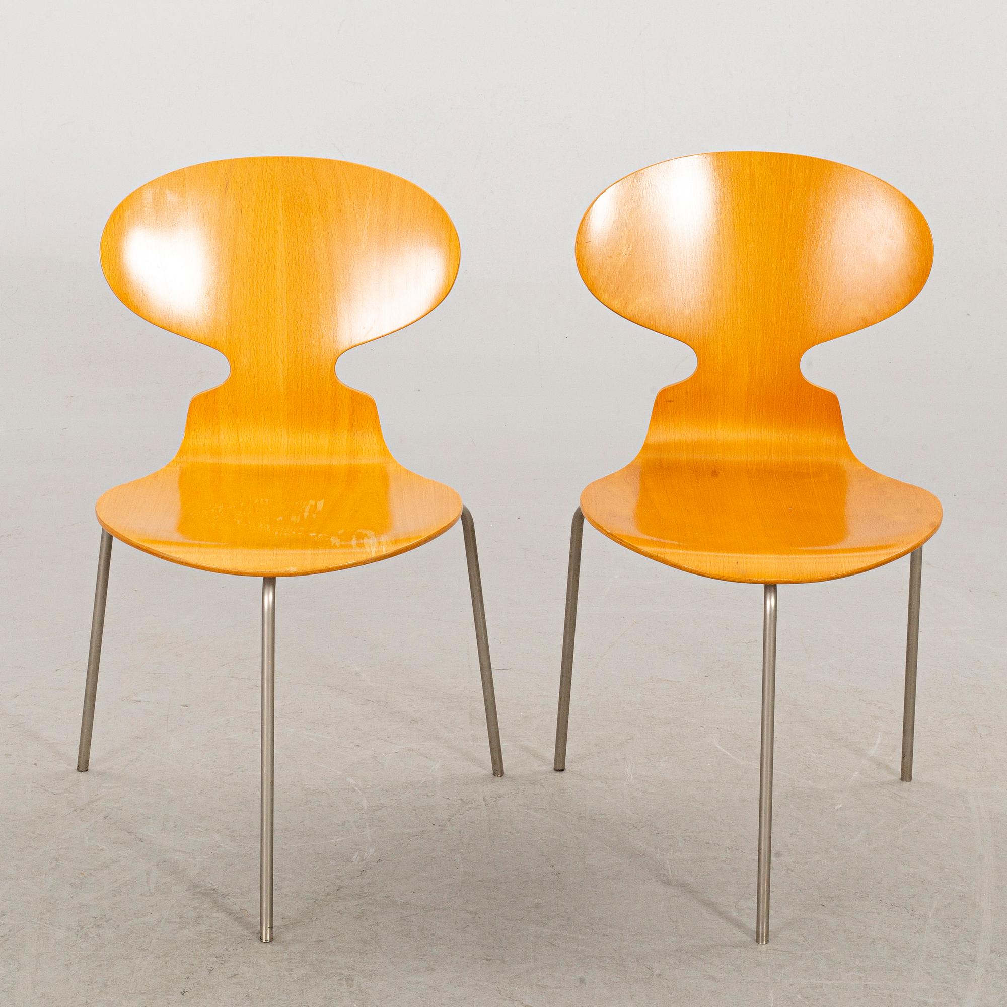 A PAIR OF 1960s "ANT" CHAIRS by ARNE JACOBSEN for FRITZ HANSEN.
