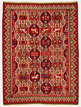 255. A BED COVER, double-interlocked tapestry, ca 183 x 134,5 cm, Scania  (Skåne) 1853, probably Färs district.