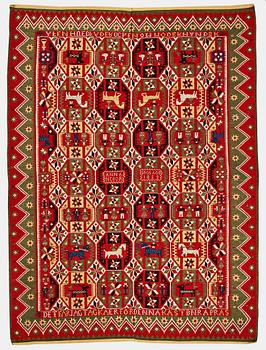 255. A BED COVER, double-interlocked tapestry, ca 183 x 134,5 cm, Scania  (Skåne) 1853, probably Färs district.