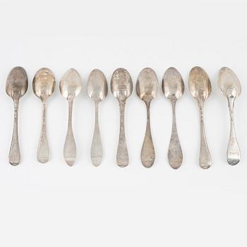 Skedar, 9 st, silver, Sverige 1700-1800-tal.