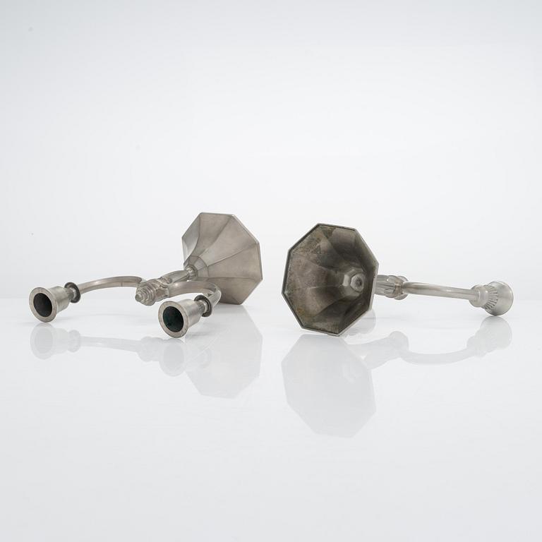 Just Andersen, A pair of danish pewter candelabra.