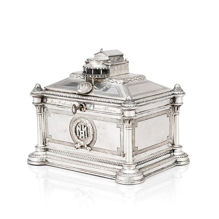 A German mid- 19th century silver jewelry box, mark of Brahmfeld & Gutruf, Hamburg.