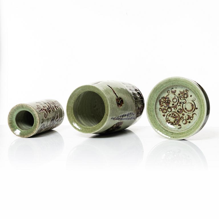 Carl-Harry Stålhane, two stoneware vases and a bowl. Rörstrand.