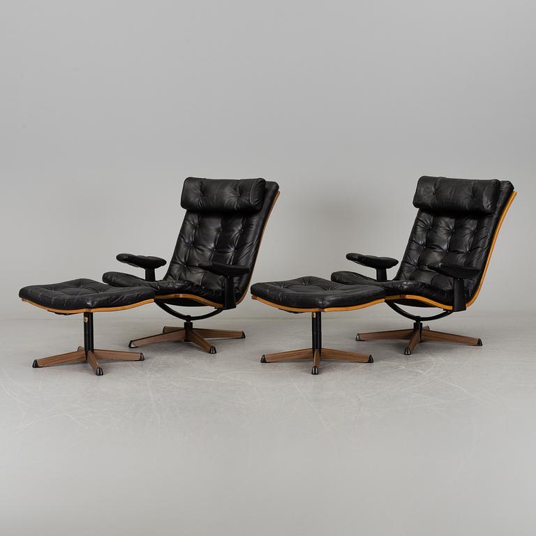 A pair och easy chairs and footstools by Göte-Möbler, Nässjö.