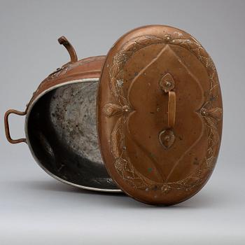 A Danish 18th century copper cauldron with cover.