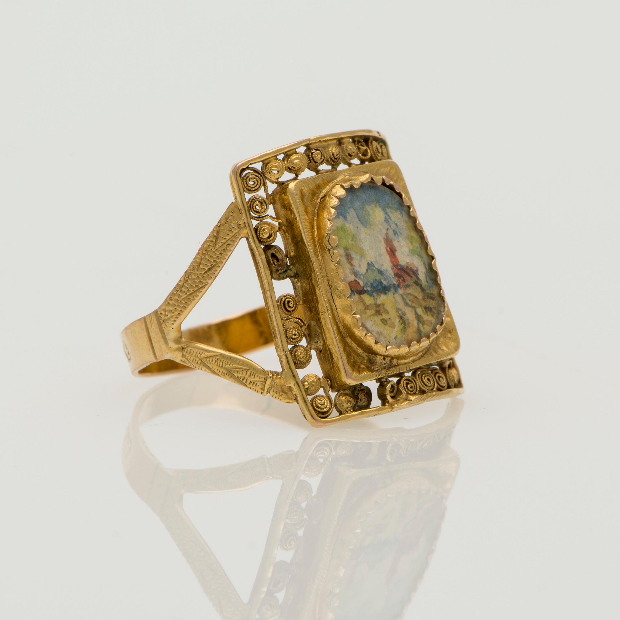 RING, miniatyrbild, filigranarbete, 14K guld. Sverige 1854.