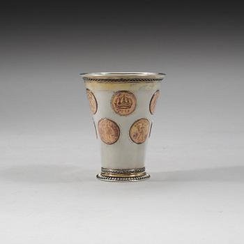 A Swedish 18th century parcel-gilt beaker, unmarked.