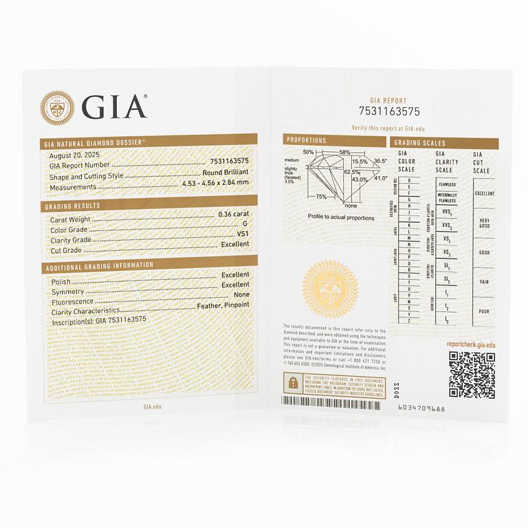 Örhängen 18K vitguld med briljantslipade diamanter, medföljande GIA dossier.