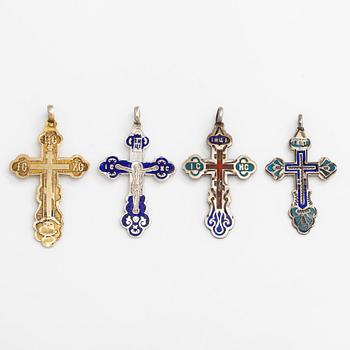 Pendants / crosses, 4 pcs, silver, enamel, Russia.
