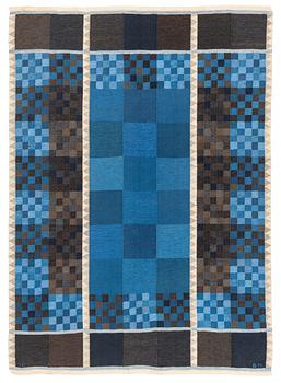 427. Ingrid Dessau, a carpet, 'Blå rutor', flat weave, c 273 x 174,5 cm, signerad ID and an unclear makers signature.