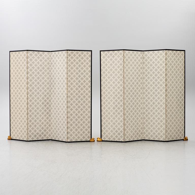A pair of Japanese folding screens, signed, 20th century.