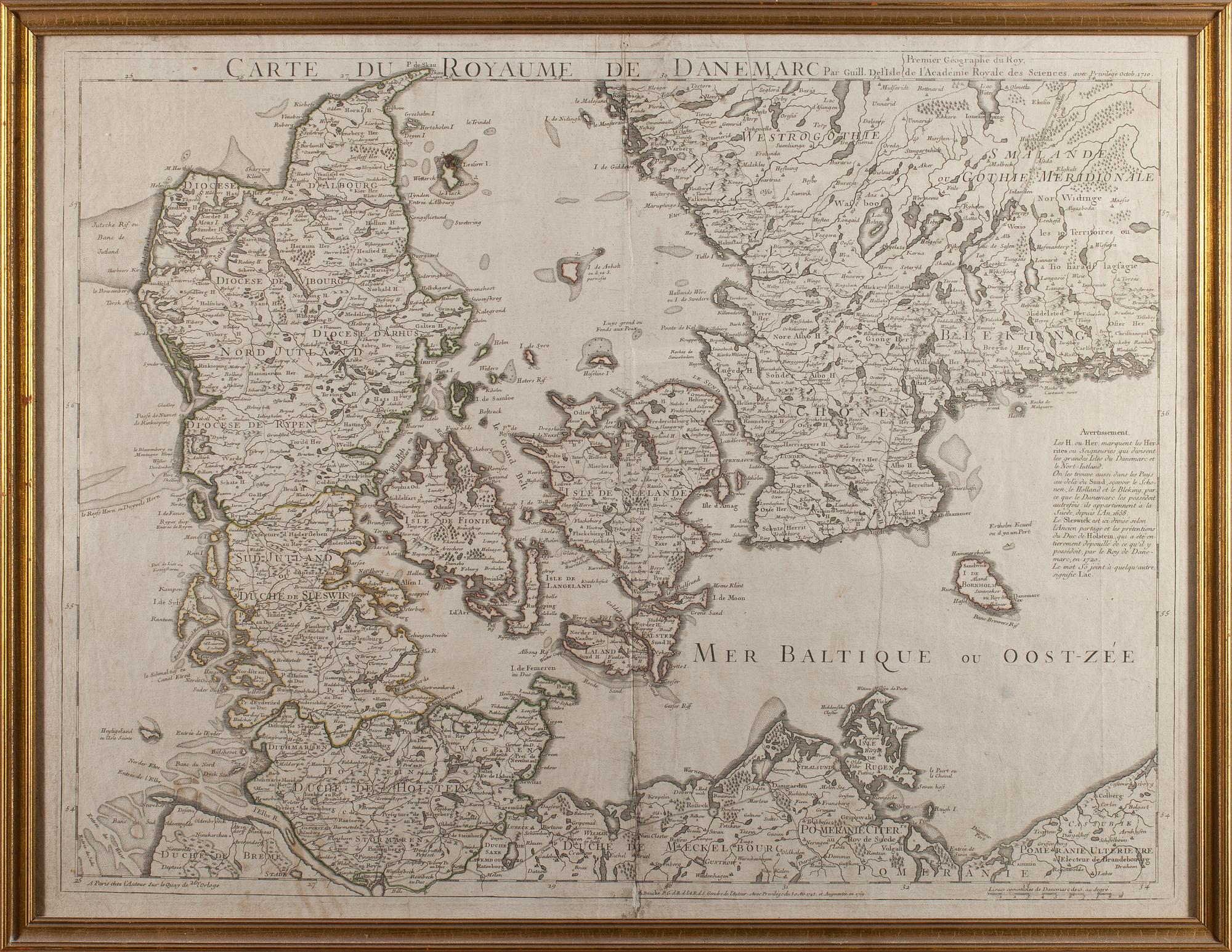 KARTA, "Carte du Royaume de Danemarc". 1710.
