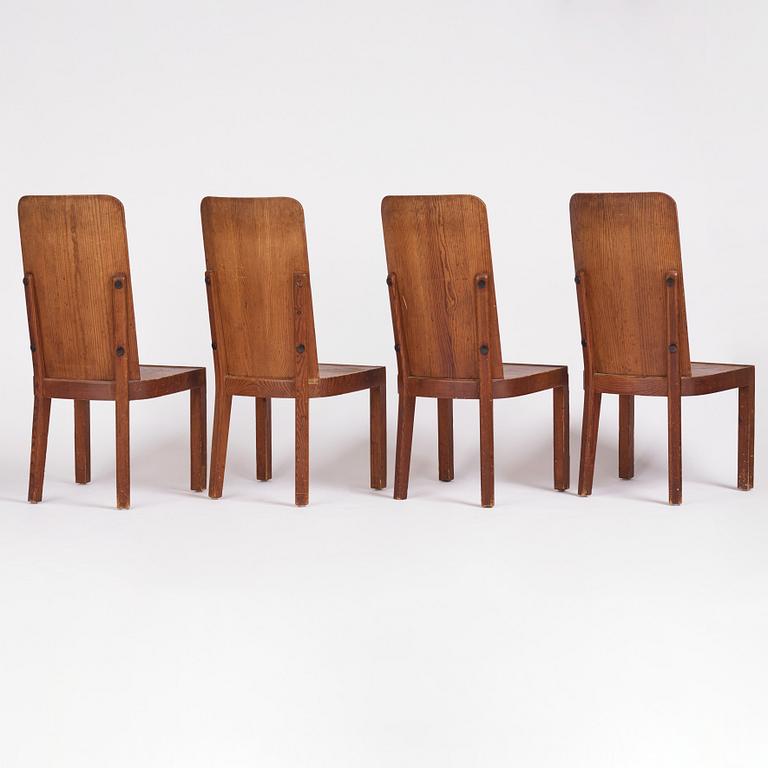 Axel Einar Hjorth, a set of four "Lovö" stained pine chairs, Nordiska Kompaniet 1930s.