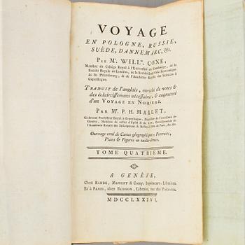 A set of 4 book, William Coxe: Voyage en Pologne, Russie, Suède, Dannemarc,  1-4 vol.   Buisson, Genève, Buisson, 1786.