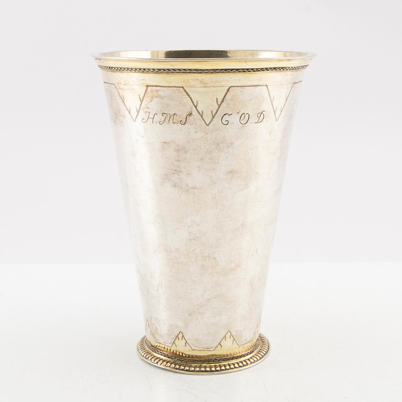 Casimir Friedrich Meidt, bägare, delvis förgyllt silver, Karlskrona 1712. Karolinsk.