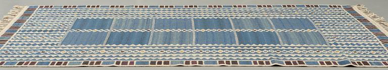 Barbro Nilsson, A CARPET, "Salerno blå", flat weave, ca 310 x 206 cm, signed AB MMF BN.