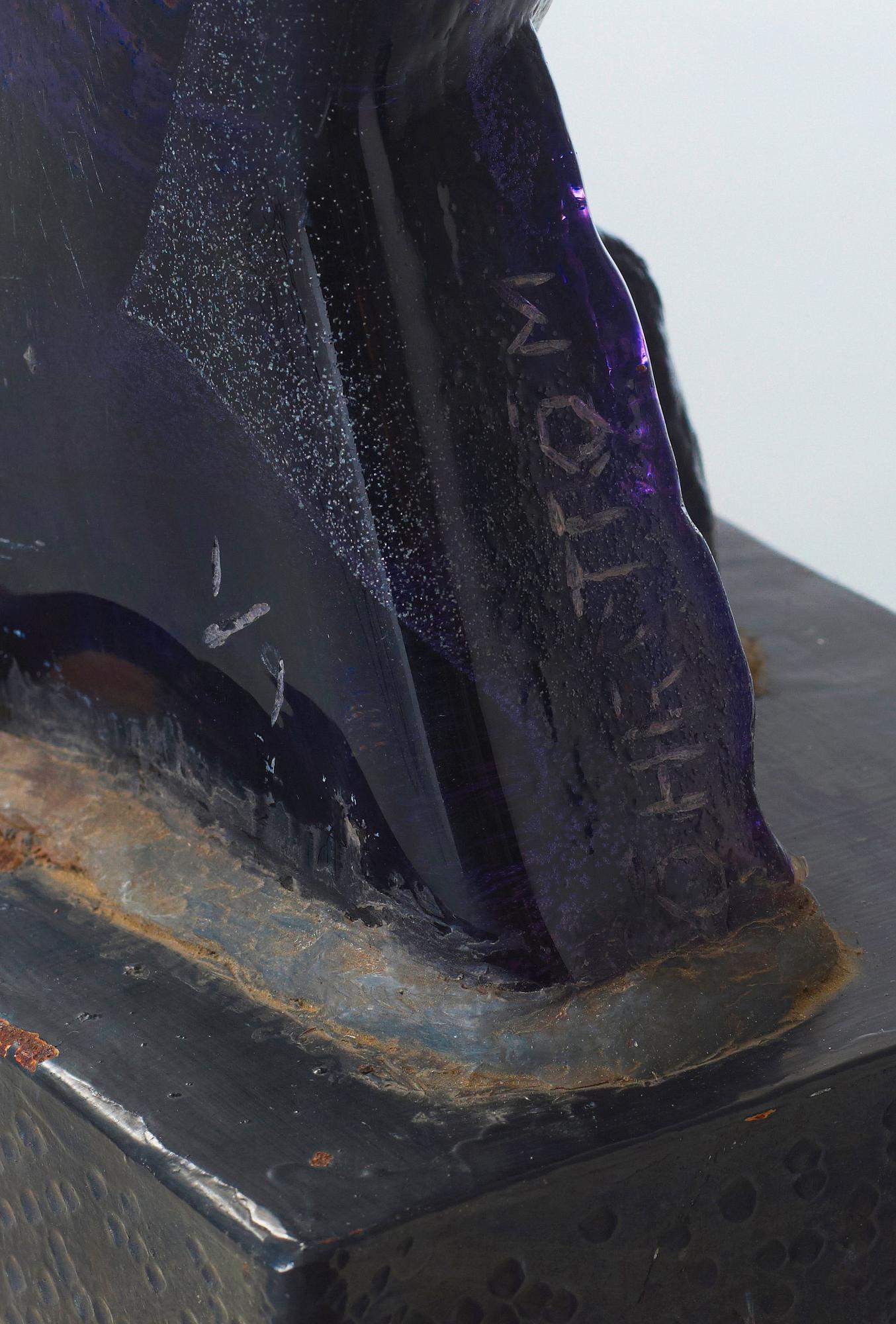 An Edvin Öhrström purple cast glass sculpture 'Phoenix', Lindshammar, Sweden ca 1967.