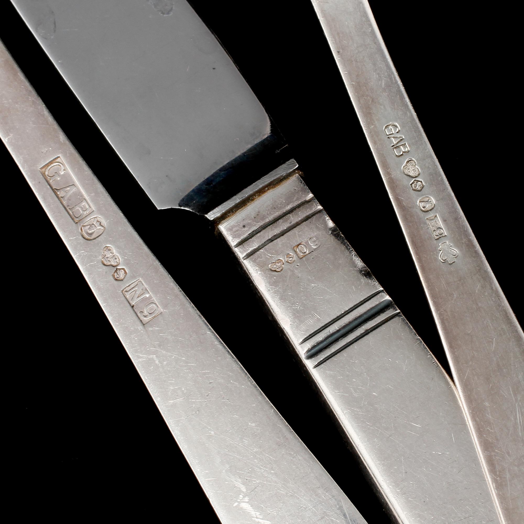 BESTICK, 18 st, silver, "Rosenholm", Jacob Ängman, GAB, 1900-talets andra hälft, vikt 820 g.