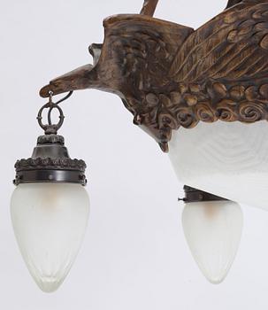 TAKLAMPA, jugend, Alice Nordin, tillskriven, för Böhlmarks Lampfabrik, 1910/20-tal. Totalhöjd: 85 cm.