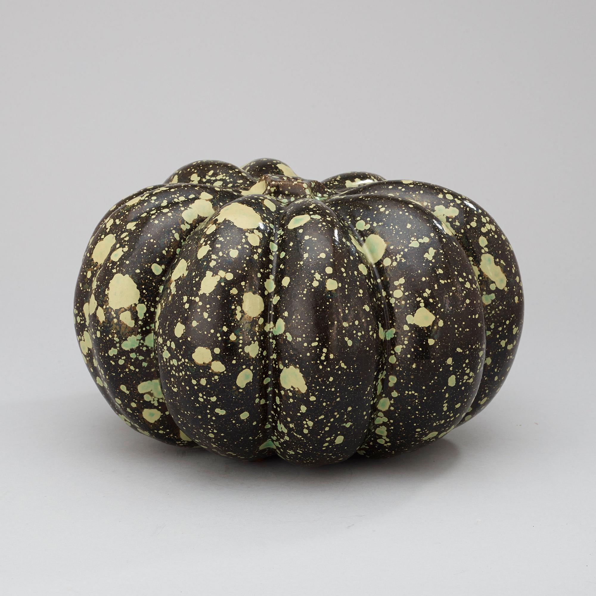 A Hans Hedberg faience spinach glazed pumpkin, Biot, France.